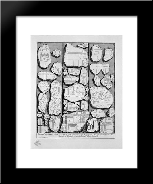 The Roman Antiquities, T. 1, Plate Iv. Map Of Ancient Rome And Forma Urbis. 20x24 Black Modern Wood Framed Art Print Poster by Piranesi, Giovanni Battista
