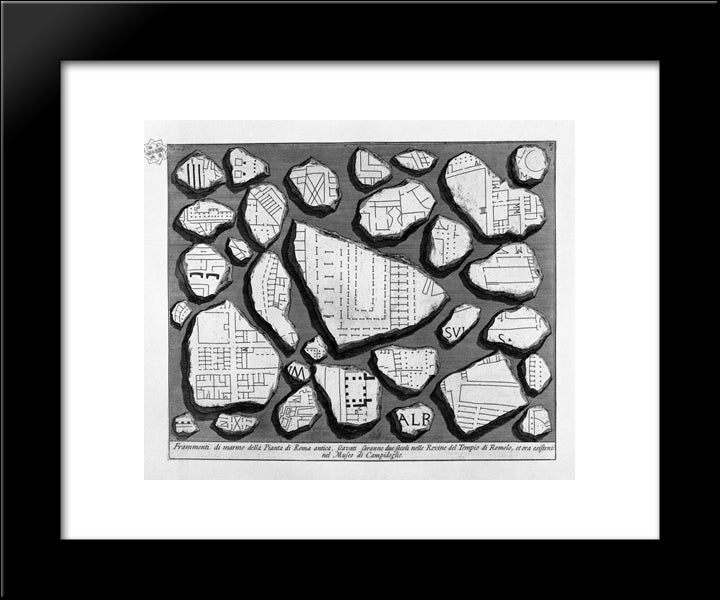 The Roman Antiquities, T. 1, Plate V. Map Of Ancient Rome And Forma Urbis. 20x24 Black Modern Wood Framed Art Print Poster by Piranesi, Giovanni Battista