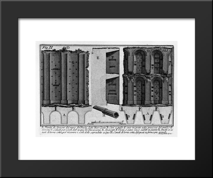The Roman Antiquities, T. 1, Plate Xi. Aurelian Wall Muro Torto. 20x24 Black Modern Wood Framed Art Print Poster by Piranesi, Giovanni Battista