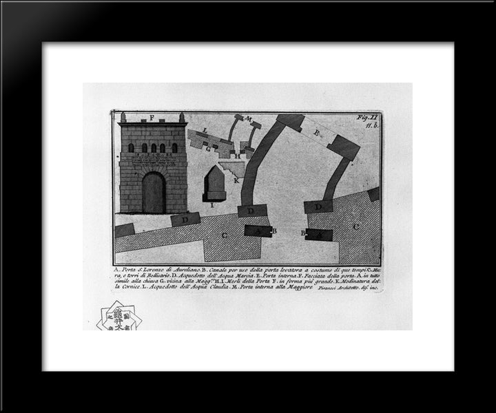 The Roman Antiquities, T. 1, Plate Xi. Porta Tiburtina. 20x24 Black Modern Wood Framed Art Print Poster by Piranesi, Giovanni Battista