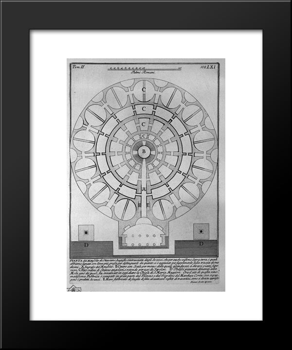 The Roman Antiquities, T. 2, Plate Lxi. Plan Of The Mausoleum Of Augustus. 20x24 Black Modern Wood Framed Art Print Poster by Piranesi, Giovanni Battista