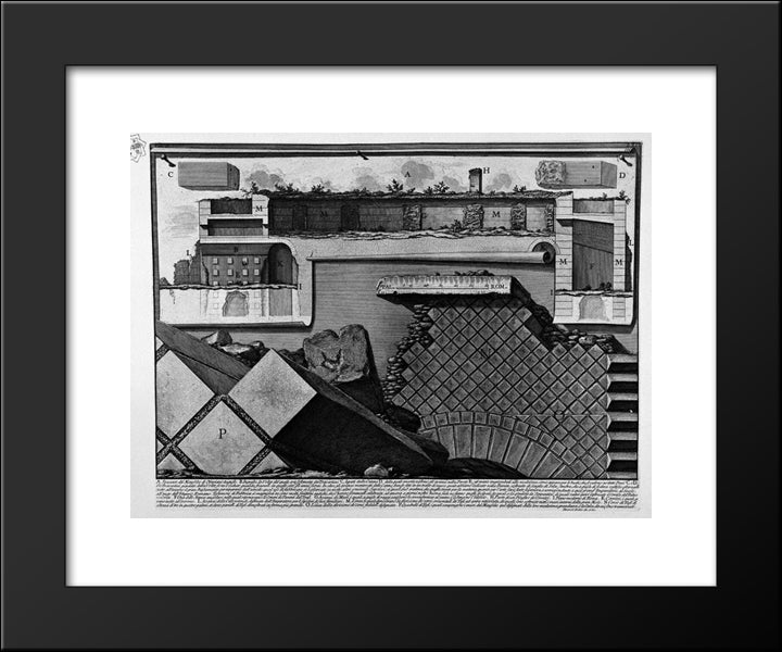 The Roman Antiquities, T. 2, Plate Lxii. Cutaway View Of The Mausoleum Of Augustus. 20x24 Black Modern Wood Framed Art Print Poster by Piranesi, Giovanni Battista