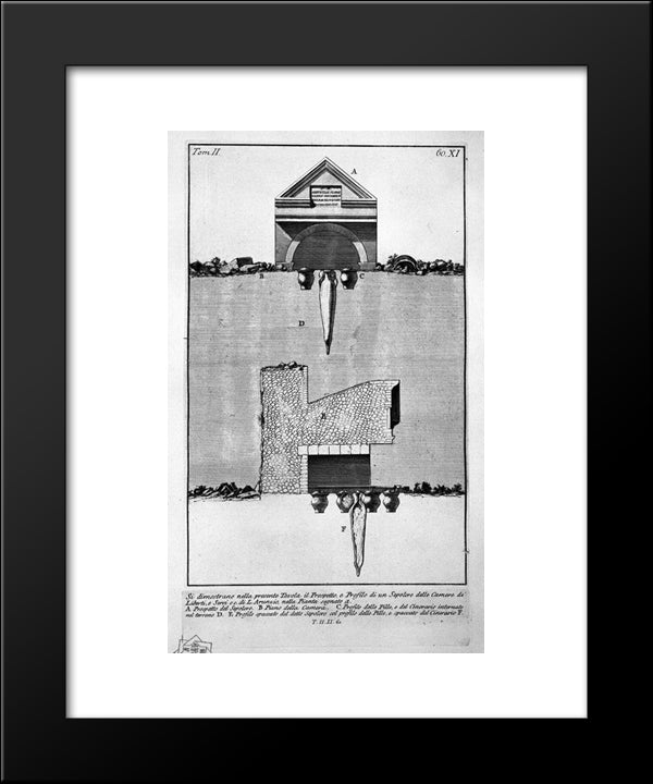 The Roman Antiquities, T. 2, Plate Xi. View Of Another Part Of Burial Chamber Of L. Arrunzio 20x24 Black Modern Wood Framed Art Print Poster by Piranesi, Giovanni Battista