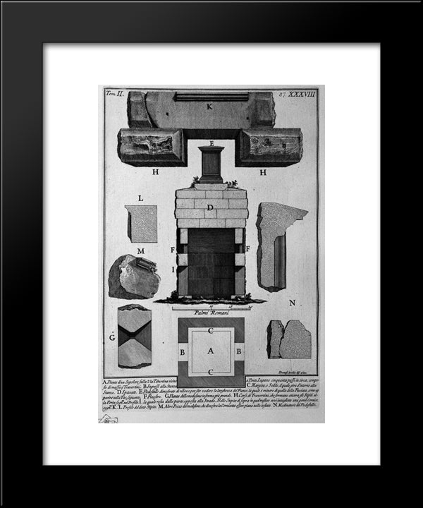 The Roman Antiquities, T. 2, Plate Xxxviii. Cutaway View Of The Tomb Before. 20x24 Black Modern Wood Framed Art Print Poster by Piranesi, Giovanni Battista