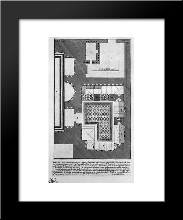 The Roman Antiquities, T. 3, Plate Xxxviii. Plan Of The Rooms Adjoining The Burial Chambers Above. 20x24 Black Modern Wood Framed Art Print Poster by Piranesi, Giovanni Battista