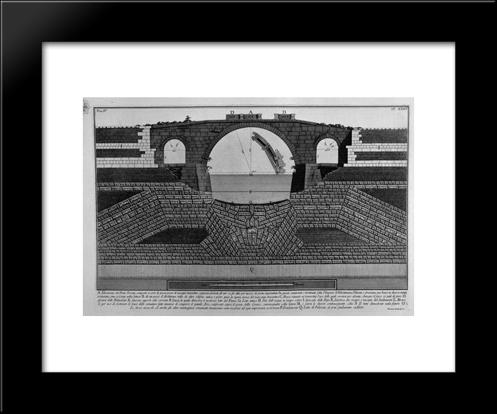 The Roman Antiquities, T. 4, Plate Xxiii. Plant And Inscriptions Of Cestius Bridge. 20x24 Black Modern Wood Framed Art Print Poster by Piranesi, Giovanni Battista