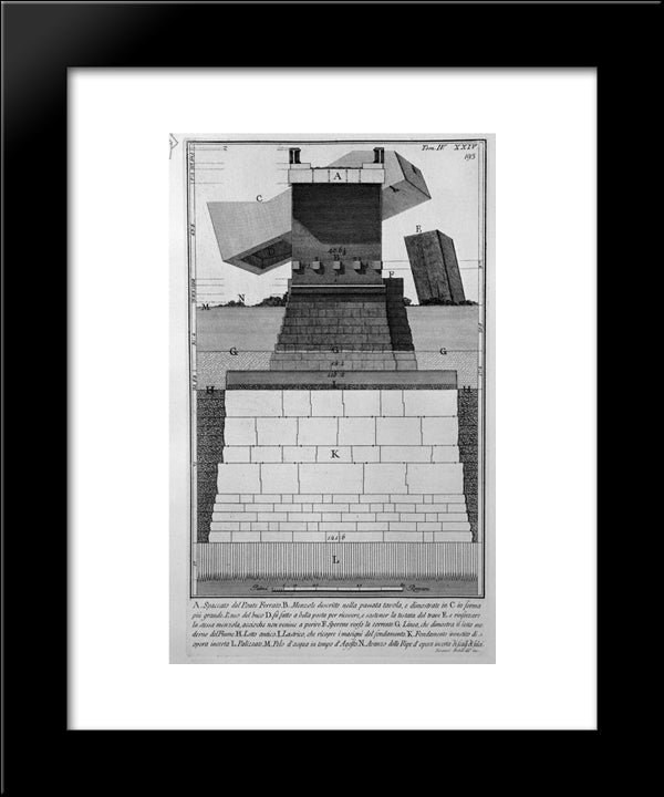 The Roman Antiquities, T. 4, Plate Xxiv. Elevation Of The Bridge And Its Foundations Cestius. 20x24 Black Modern Wood Framed Art Print Poster by Piranesi, Giovanni Battista