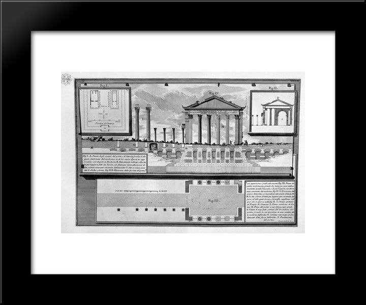The Roman Antiquities, T. 4, Plate Xxxix. Plans And Elevations Of The Remains Of The Portico D`Ottavia. 20x24 Black Modern Wood Framed Art Print Poster by Piranesi, Giovanni Battista