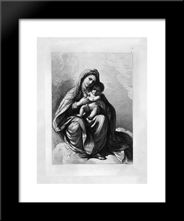 The Virgin And Child Seated On The Clouds Of Blessing, By Guercino 20x24 Black Modern Wood Framed Art Print Poster by Piranesi, Giovanni Battista