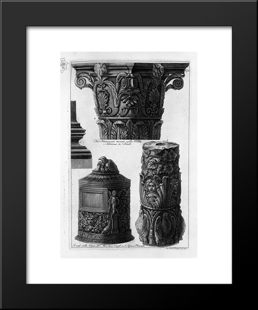 Three Fragments Found In The Villa Adriana In Tivoli (Inc F Piranesi) 20x24 Black Modern Wood Framed Art Print Poster by Piranesi, Giovanni Battista