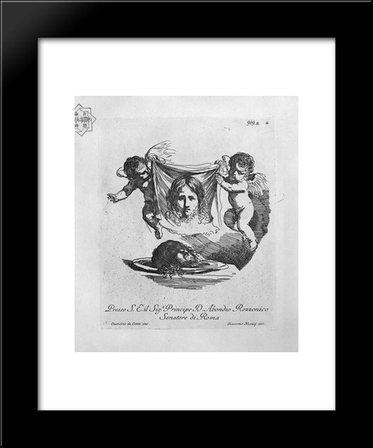 Two Cherubs With The Holy Face And The Head Of St. John The Baptist 20x24 Black Modern Wood Framed Art Print Poster by Piranesi, Giovanni Battista