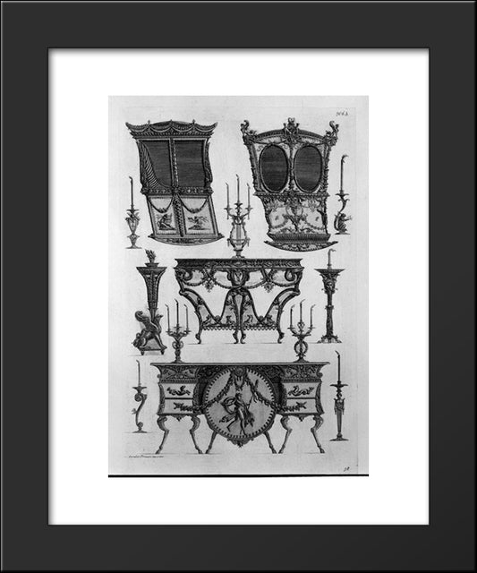 Two Sides Of Sedan Chairs, Two Tables To The Wall, Nine Chandeliers 20x24 Black Modern Wood Framed Art Print Poster by Piranesi, Giovanni Battista