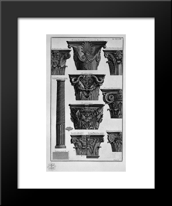 Various Capitals, Column (Villa Albani, St. Clement, St. Cosmas, Etc.) 20x24 Black Modern Wood Framed Art Print Poster by Piranesi, Giovanni Battista