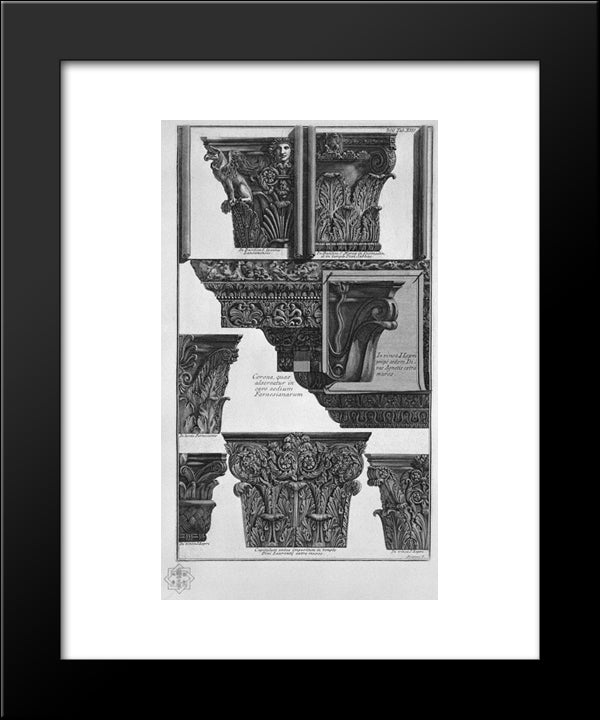 Various Capitals (St. John Lateran, St. Mary In Cosmedin, S. Lorenzo Fm Etc.) 20x24 Black Modern Wood Framed Art Print Poster by Piranesi, Giovanni Battista