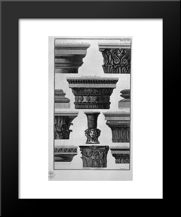 Various Capitals (Villa Albani, S Prisca, Praxedes S, S Clement, Etc.) 20x24 Black Modern Wood Framed Art Print Poster by Piranesi, Giovanni Battista