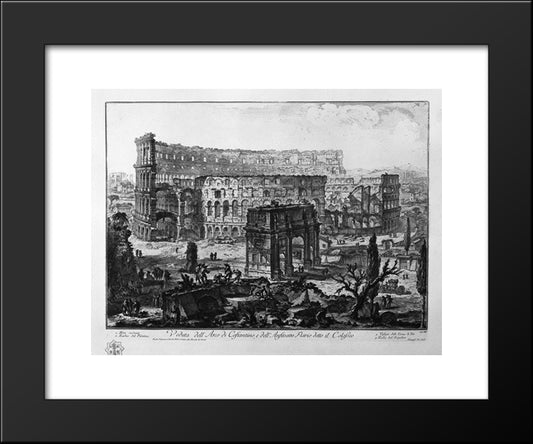 View Of The Arch Of Constantine And The Flavian Amphitheatre, Called The Colosseum 20x24 Black Modern Wood Framed Art Print Poster by Piranesi, Giovanni Battista