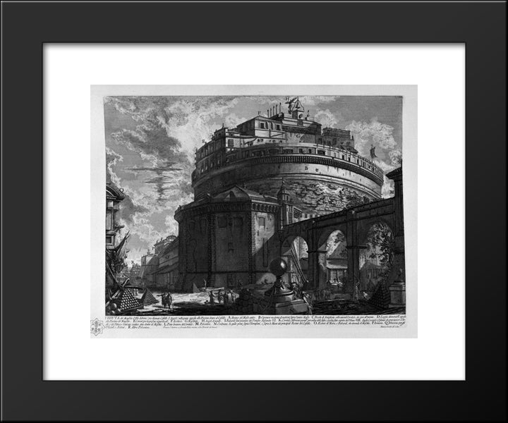 View Of The Bridge And Castle St. Angel 20x24 Black Modern Wood Framed Art Print Poster by Piranesi, Giovanni Battista