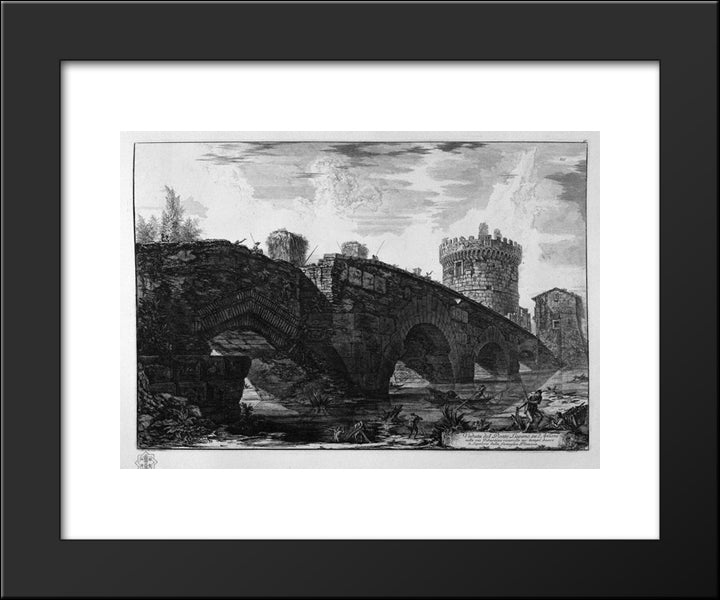 View Of The Bridge Of The Lugano Aniene 20x24 Black Modern Wood Framed Art Print Poster by Piranesi, Giovanni Battista