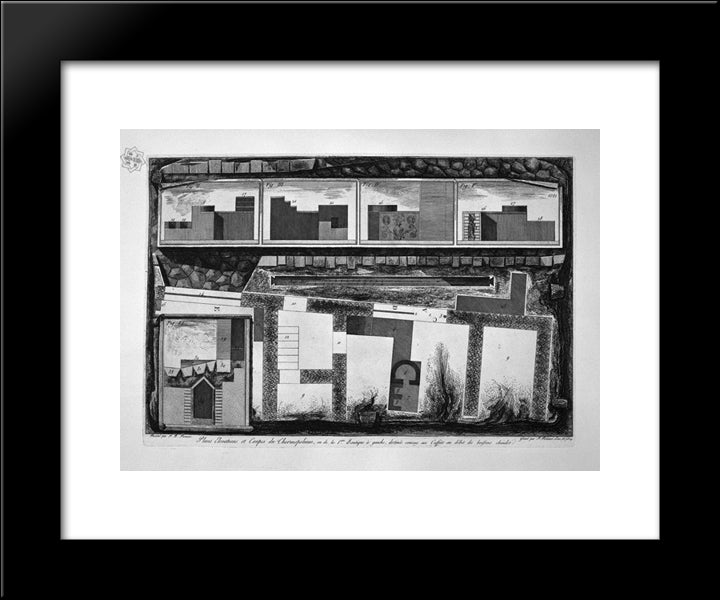 View Of The Entryway To The City Of Pompeii, With Sidewalks And Shops 20x24 Black Modern Wood Framed Art Print Poster by Piranesi, Giovanni Battista