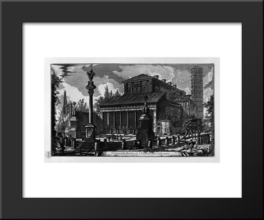 View Of The Facade Of The Basilica Of St. Cross In Jerusalem 20x24 Black Modern Wood Framed Art Print Poster by Piranesi, Giovanni Battista