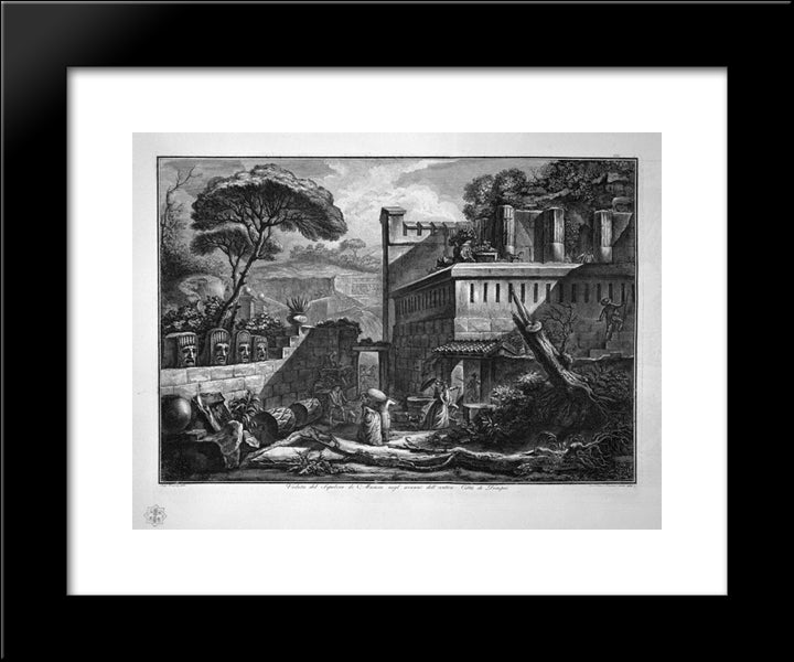 View Of The Tomb In The Remains Of The Ancient City Of Mamia Pompeii, Design Of L Despres 20x24 Black Modern Wood Framed Art Print Poster by Piranesi, Giovanni Battista