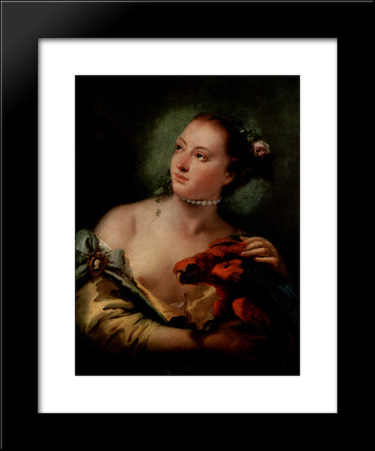 A Young Woman With A Macaw 20x24 Black Modern Wood Framed Art Print Poster by Tiepolo, Giovanni Battista