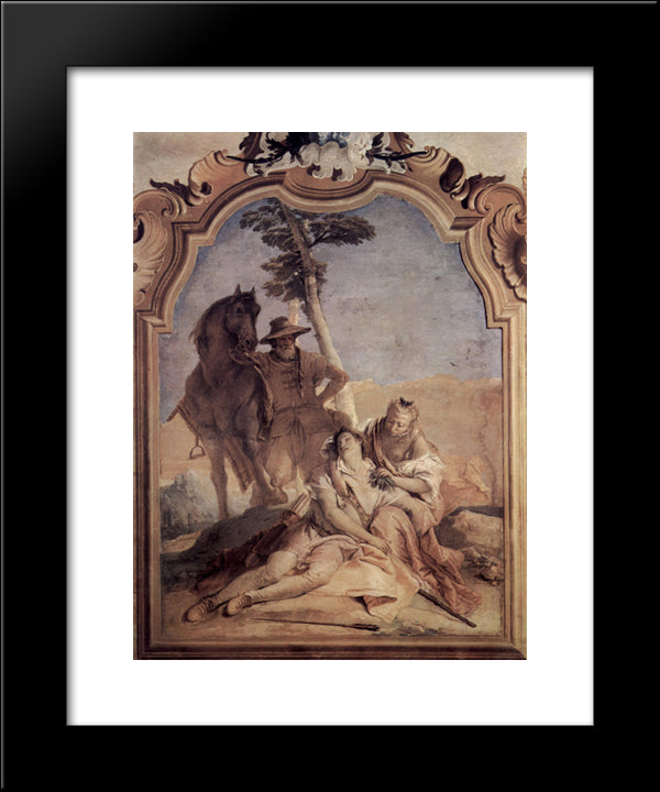 Angelica, Accompanied By A Shepherd Who Cares Medorus With Herbs 20x24 Black Modern Wood Framed Art Print Poster by Tiepolo, Giovanni Battista