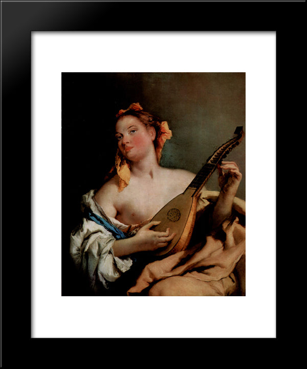 Girl With A Mandolin 20x24 Black Modern Wood Framed Art Print Poster by Tiepolo, Giovanni Battista