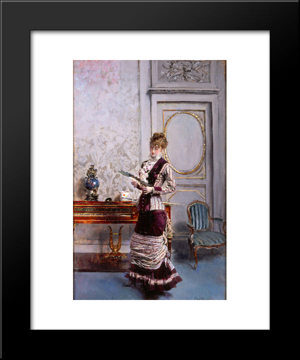 A Lady Admiiring A Fan 20x24 Black Modern Wood Framed Art Print Poster by Boldini, Giovanni