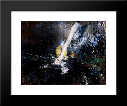 Arm With Vase Of Flowers 20x24 Black Modern Wood Framed Art Print Poster by Boldini, Giovanni
