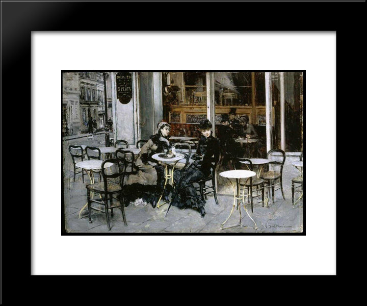 Conversation At The Cafe 20x24 Black Modern Wood Framed Art Print Poster by Boldini, Giovanni