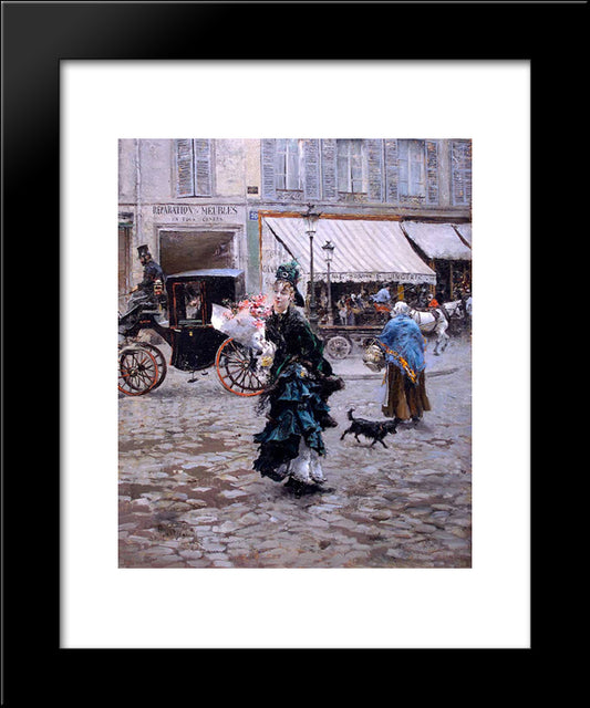 Crossing The Street 20x24 Black Modern Wood Framed Art Print Poster by Boldini, Giovanni