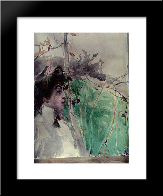 Female Profile 20x24 Black Modern Wood Framed Art Print Poster by Boldini, Giovanni