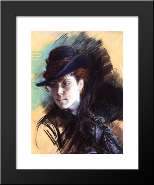 Girl In A Black Hat 20x24 Black Modern Wood Framed Art Print Poster by Boldini, Giovanni