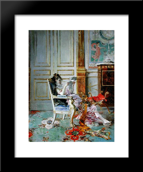 Girl Reading In A Salon 20x24 Black Modern Wood Framed Art Print Poster by Boldini, Giovanni