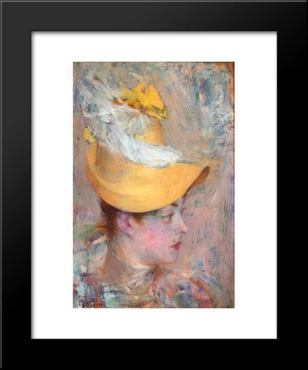 Head Of A Lady With Yellow Sleeve 20x24 Black Modern Wood Framed Art Print Poster by Boldini, Giovanni