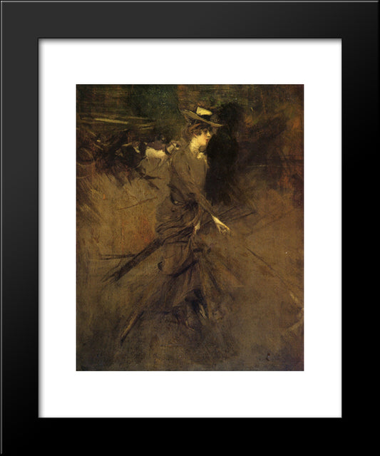 In The Promenade 20x24 Black Modern Wood Framed Art Print Poster by Boldini, Giovanni