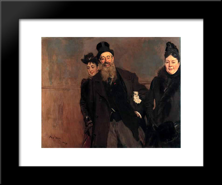 John Lewis Brown With Wife And Daughter 20x24 Black Modern Wood Framed Art Print Poster by Boldini, Giovanni