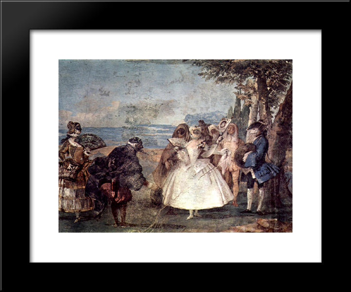 Minuet With Pantaloon And Colombine, From The Room Of Carnival Scenes In The Foresteria 20x24 Black Modern Wood Framed Art Print Poster by Tiepolo, Giovanni Domenico