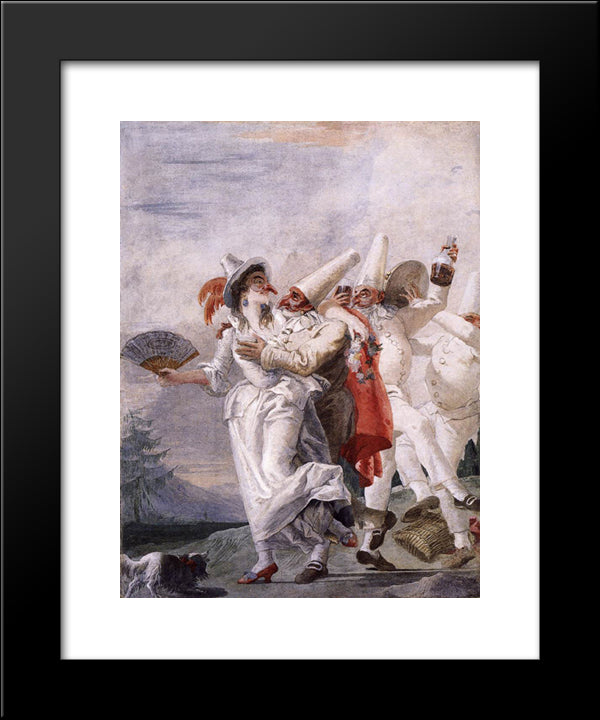 Pulcinella In Love 20x24 Black Modern Wood Framed Art Print Poster by Tiepolo, Giovanni Domenico