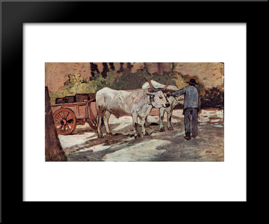 Bauer Mit Ochsenkarren 20x24 Black Modern Wood Framed Art Print Poster by Fattori, Giovanni