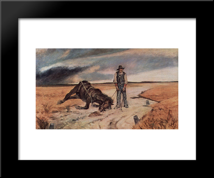 Bauer Mit Zusammengebrochenem Pferd 20x24 Black Modern Wood Framed Art Print Poster by Fattori, Giovanni