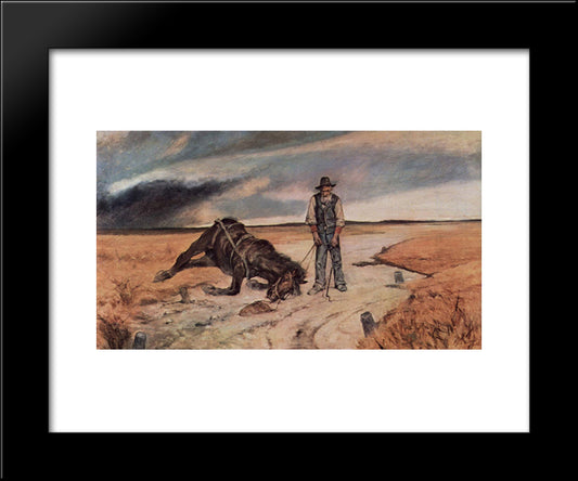 Bauer Mit Zusammengebrochenem Pferd 20x24 Black Modern Wood Framed Art Print Poster by Fattori, Giovanni