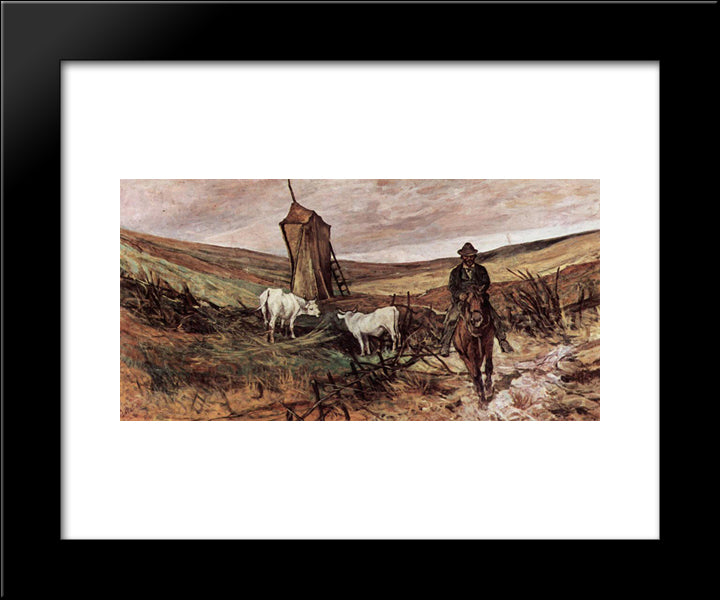 Berittener Hirte Und Kuhe 20x24 Black Modern Wood Framed Art Print Poster by Fattori, Giovanni