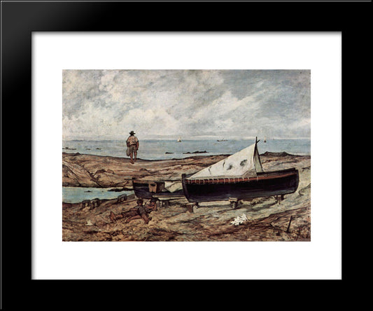 Der Graue Tag (Strand Mit Fischern Und Booten) 20x24 Black Modern Wood Framed Art Print Poster by Fattori, Giovanni