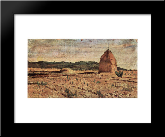 Der Heuhaufen 20x24 Black Modern Wood Framed Art Print Poster by Fattori, Giovanni