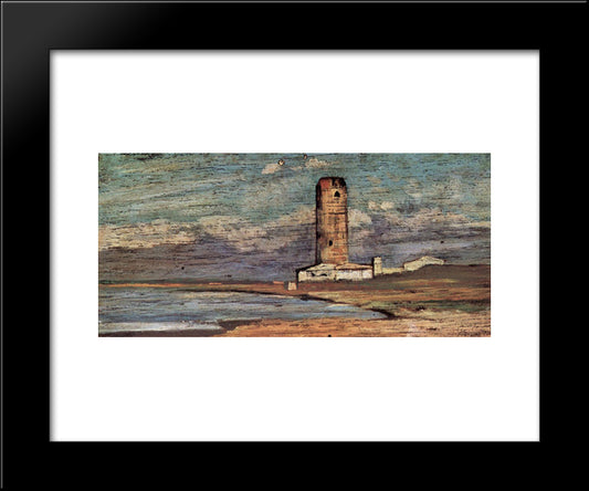 Der Turm Von Magnale 20x24 Black Modern Wood Framed Art Print Poster by Fattori, Giovanni