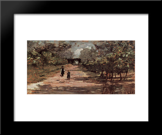 Die Baumallee Mit Zwei Kindern 20x24 Black Modern Wood Framed Art Print Poster by Fattori, Giovanni