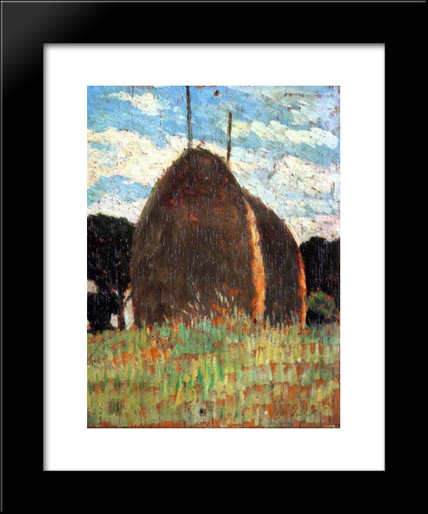 Hay Stacks 20x24 Black Modern Wood Framed Art Print Poster by Fattori, Giovanni