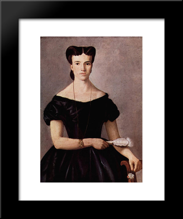 Lady With A Fan 20x24 Black Modern Wood Framed Art Print Poster by Fattori, Giovanni